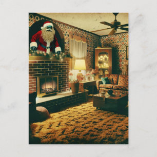 Horror Santa Vintage Living Room Chimney Postcard