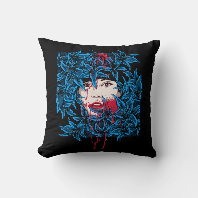 Horror Scary Woman Drawing Throw Pillow (Front)