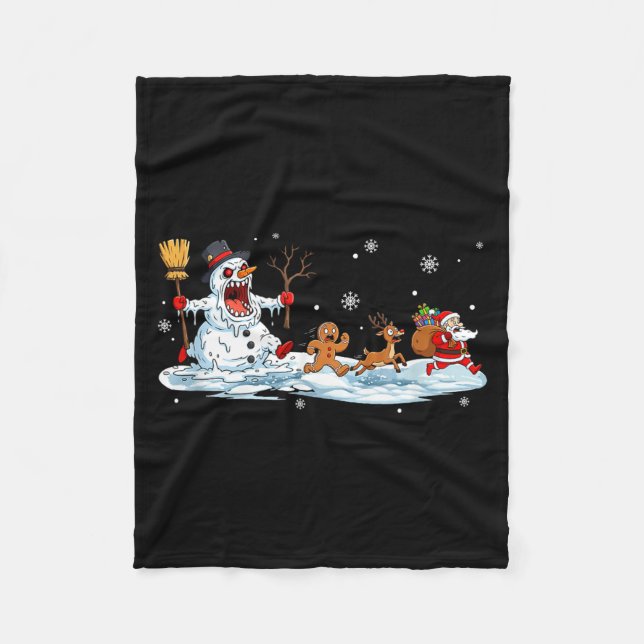 Horror Snowman Christmas Reindeer Gingerbread Sant Fleece Blanket (Front)