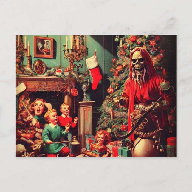 Horror Spooky Christmas Retro Family Portrait Postcard (Front)