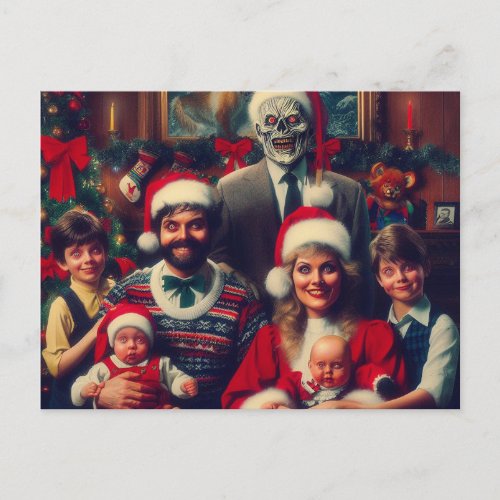 Horror Spooky Christmas Retro Family Portrait Postcard