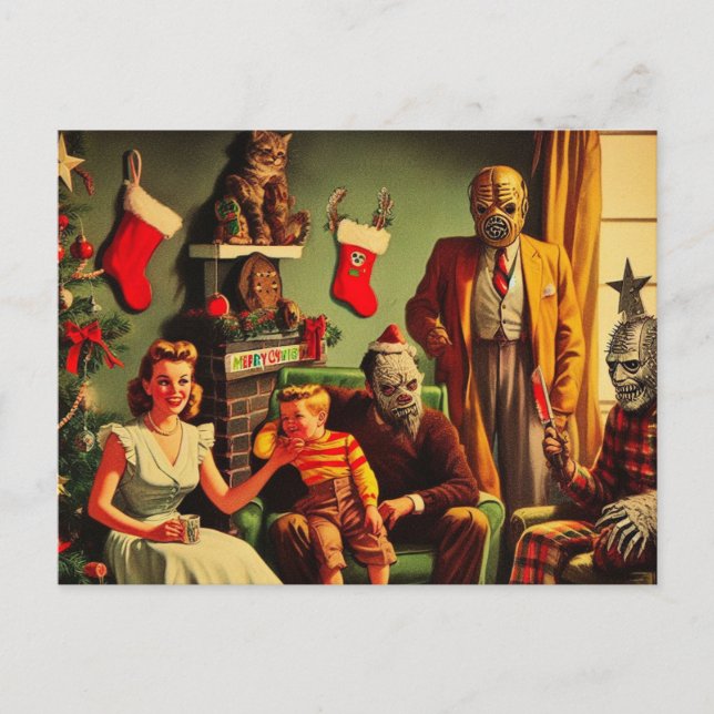 Horror Spooky Christmas Retro Family Portrait Postcard (Front)