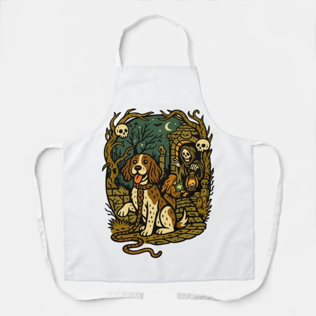 Horror Spooky Skeleton Dog Aesthetic Apron (Front)