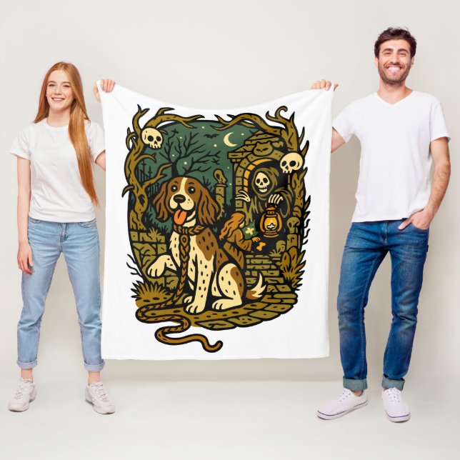 Horror Spooky Skeleton Dog Aesthetic Fleece Blanket (In Situ)