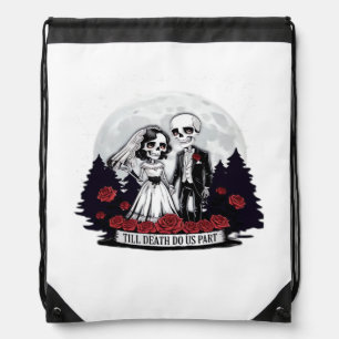 Horror Valentines Day Skeleton Couple Till Death D Drawstring Bag
