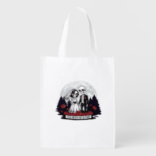 Horror Valentines Day Skeleton Couple Till Death D Grocery Bag