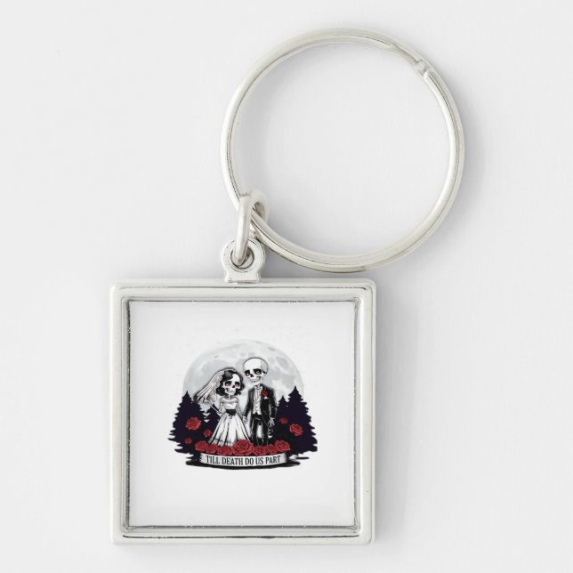 Horror Valentines Day Skeleton Couple Till Death D Keychain (Front)