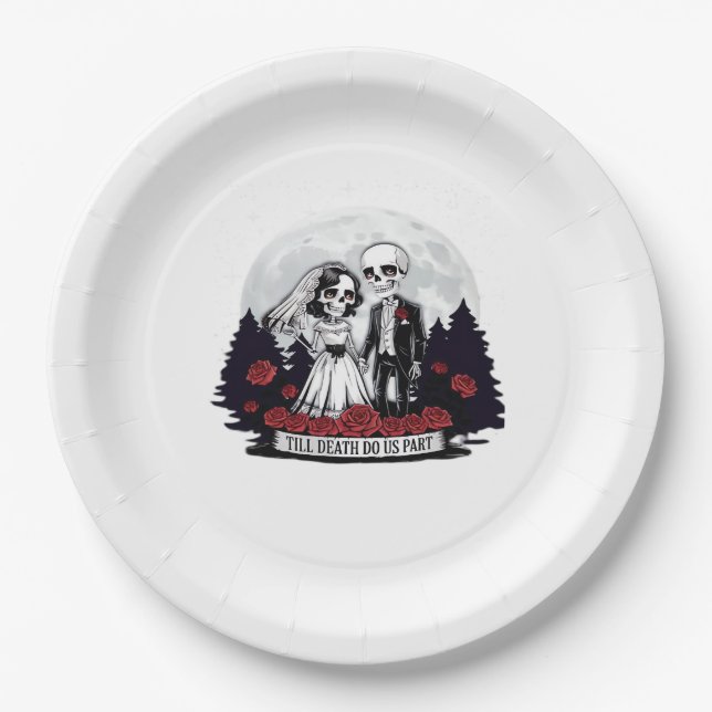 Horror Valentines Day Skeleton Couple Till Death D Paper Plates (Front)