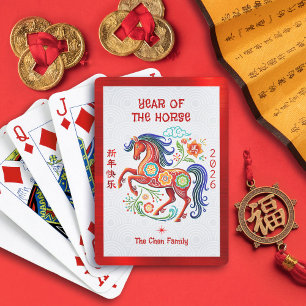 Horse 2026 Papercut Chinese Lunar New Year Red Poker Cards