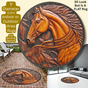 Horse 3D Effect Embossed Leather Look - Flat Round Rug