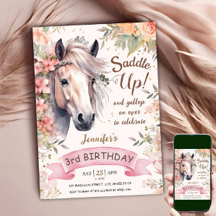Horse 3rd Birthday Girl Wild Floral Saddle Up Invi Invitation