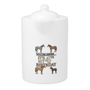 Horse 4th Birthday Vintage Engraving Kids Party De Teapot