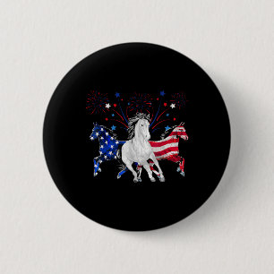 Horse 4th Of July Patriotic American Flag Button