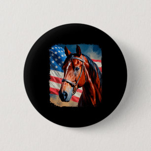 Horse 4th Of July Patriotic Horse American Flag Button