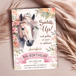 Horse 5th Birthday Girl Wild Floral Saddle Up Invitation
