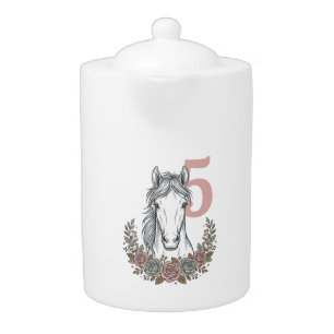 Horse 5th Birthday Vintage Floral Kids Party Desig Teapot