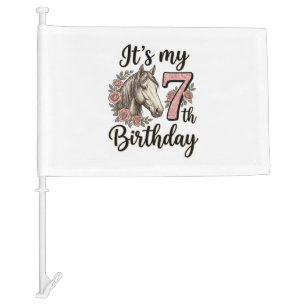 Horse 7th Birthday Girl Floral Vintage Shirt Desig Car Flag