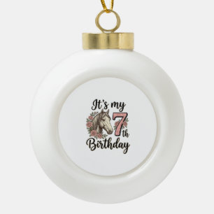 Horse 7th Birthday Girl Floral Vintage Shirt Desig Ceramic Ball Christmas Ornament