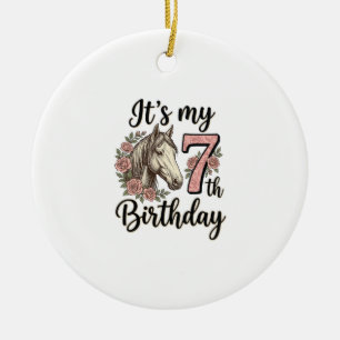 Horse 7th Birthday Girl Floral Vintage Shirt Desig Ceramic Ornament