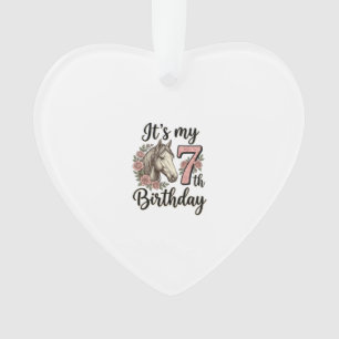 Horse 7th Birthday Girl Floral Vintage Shirt Desig Ornament