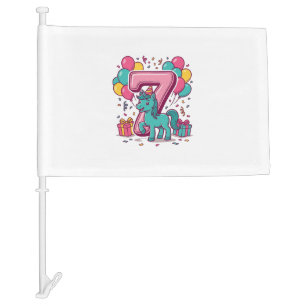 Horse 7th Birthday Party Cute Pony Vector Design_1 Car Flag