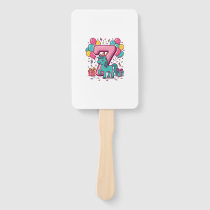 Horse 7th Birthday Party Cute Pony Vector Design_1 Hand Fan