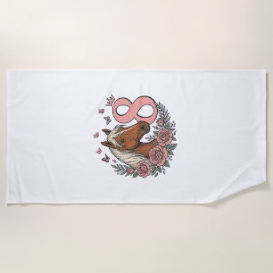Horse 8th Birthday Floral Vintage Engraving Design Beach Towel