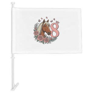 Horse 8th Birthday Floral Vintage Engraving Design Car Flag