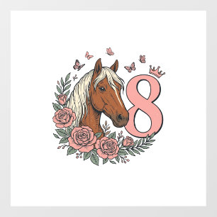 Horse 8th Birthday Floral Vintage Engraving Design Window Cling