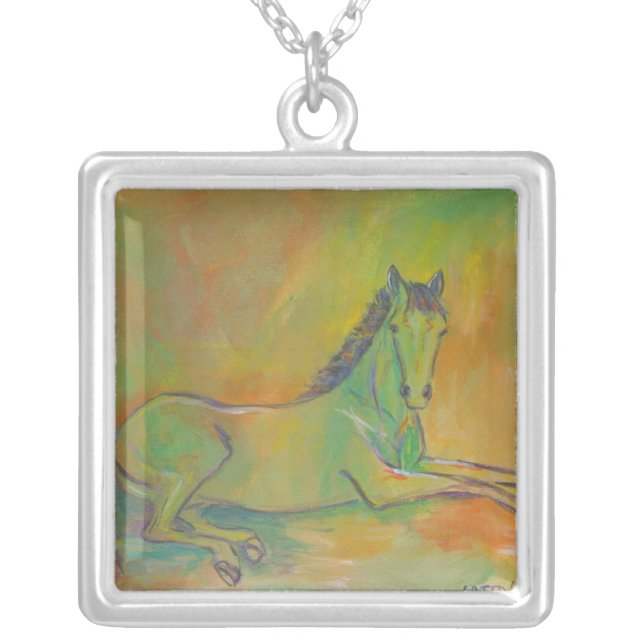 Horse Abstract Pastel Art Painting Necklace (Front)