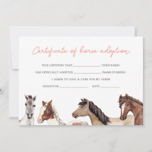 Horse Adoption Fill in Certificate Card