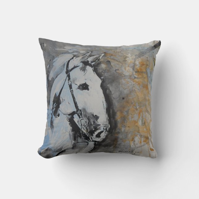Horse Almofada in Water Throw Pillow (Front)