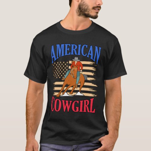 Horse American Cowgirl Barrel Racing Horse Racer H T_Shirt