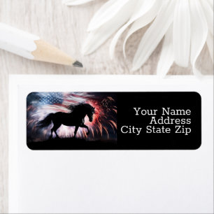 Horse American Flag and Fireworks Label