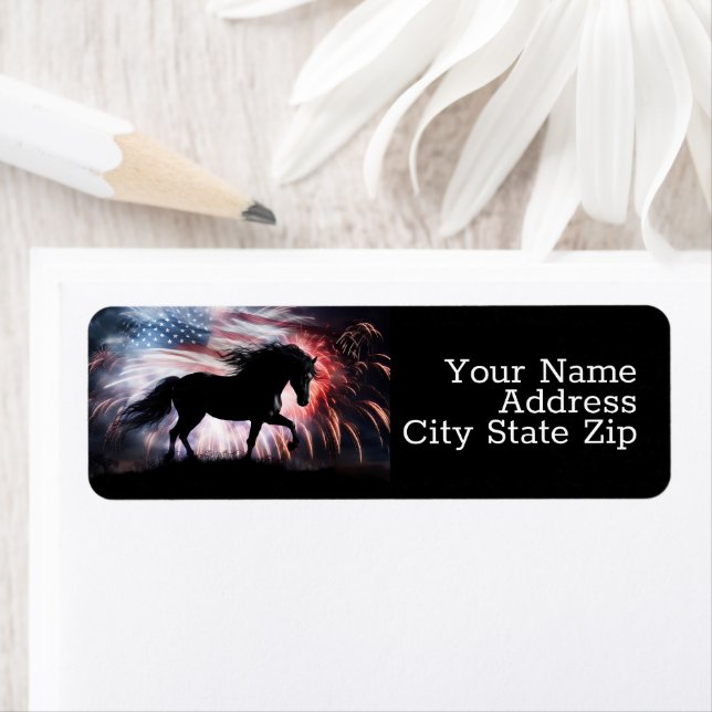 Horse American Flag and Fireworks Label (Insitu)