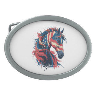 Horse American Flag Belt Buckle