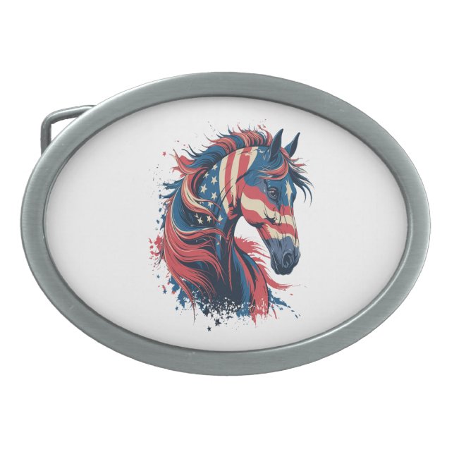 Horse American Flag Belt Buckle (Front)