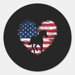 Horse American Flag Heart 4th Of July Usa Patrioti Classic Round Sticker