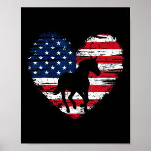 Horse American Flag Heart 4th Of July Usa Patrioti Poster