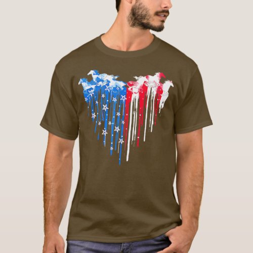 Horse American Flag Heart 4th Of July USA T_Shirt