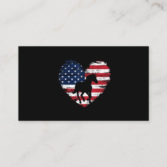 Horse American Flag Heart USA Patriotic Pride Business Card (Front)