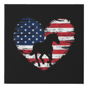 Horse American Flag Heart USA Patriotic Pride Faux Canvas Print