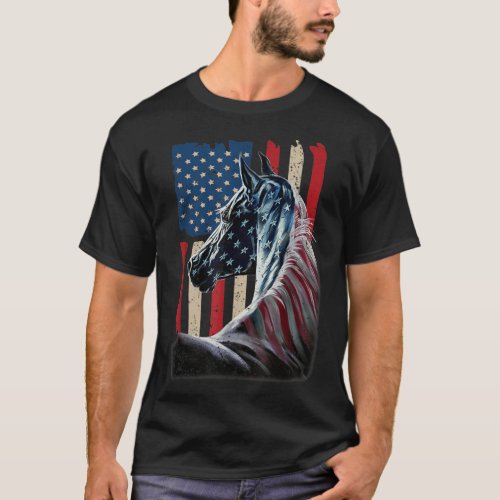 Horse American Flag Horse Lover Patriotic 4th Of J T_Shirt