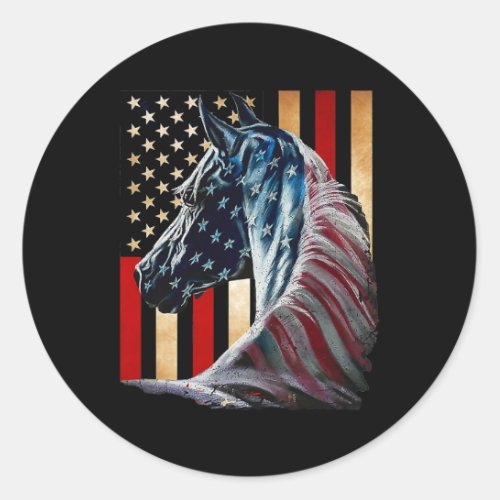 Horse American Flag Independence Day 4th Of July  Classic Round Sticker