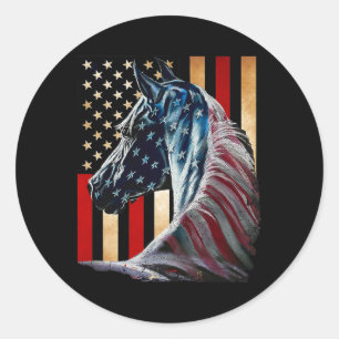 Horse American Flag Independence Day 4th Of July Classic Round Sticker