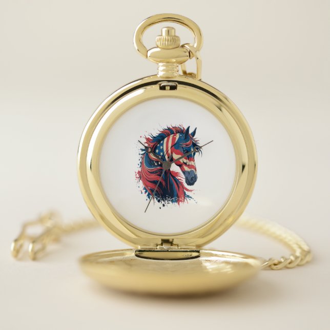 Horse American Flag Pocket Watch (Inside)