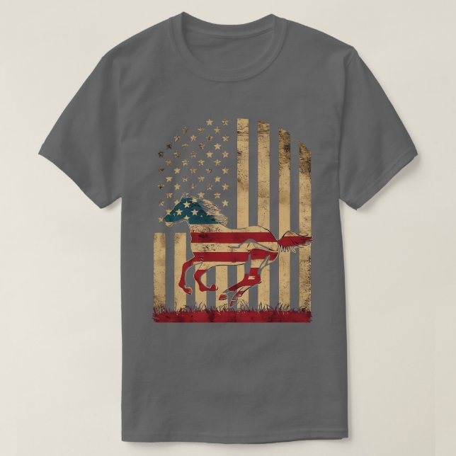 Horse American Flag USA 4th of July Men Women Boy  T-Shirt (Design Front)