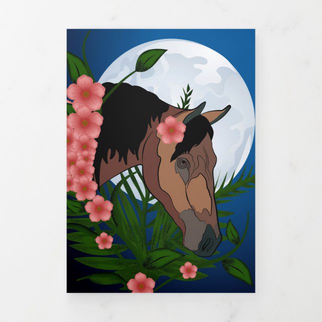 Horse Among The Spring Flower Tri-Fold Holiday Card (Cover)