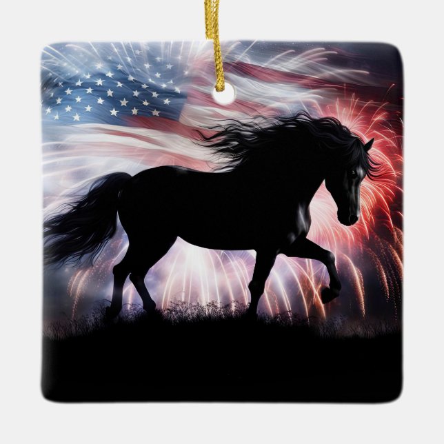 Horse And American Country Western Ceramic Ornament (Front)
