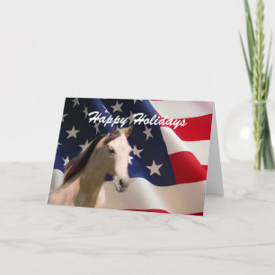 Horse and American Flag Christmas Card